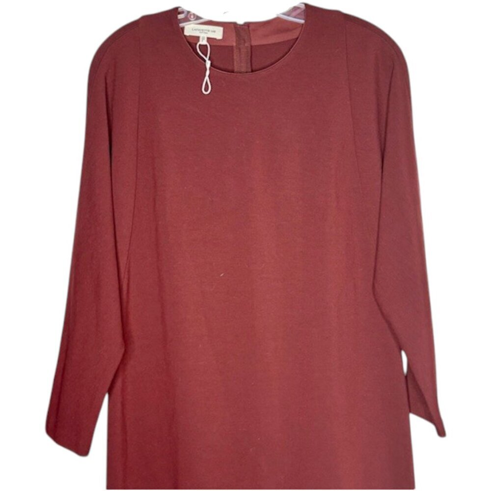 Lafayette 148 Long Sleeved Jewel Neck A-Line Dress Ponte Knit - Maroon - M - Picture 3 of 12